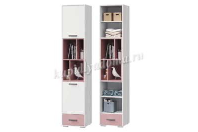 Шкаф для книг Лило с 2 дверками и 1 ящиком (Ясень анкор белый/Пепельная роза)